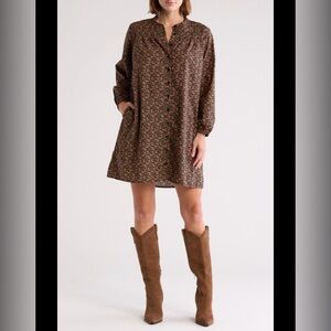 Nation Ltd. Malena Black Floral French Quarter Floral Long Sleeve Shirtdress‎ L